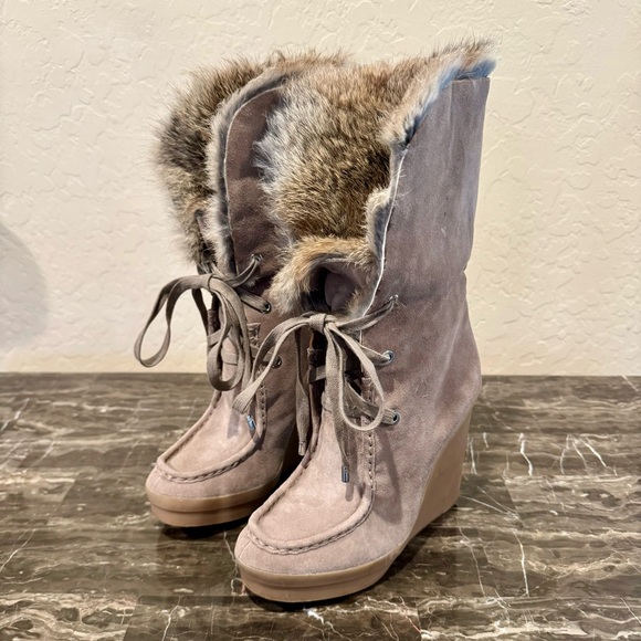 NEW Coach Scout Sahara Suede Leather and Rabbit Fur Wedge Boots - Picture 11 of 13
